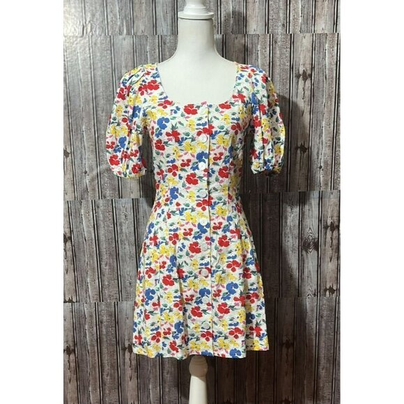 Rixo Multi Floral Square Neck Women's Mini Dress - Picture 2 of 7